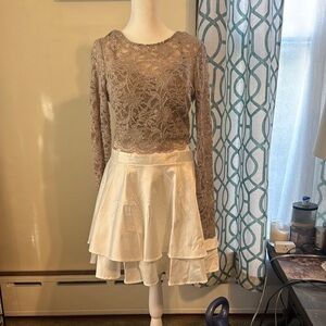 Elegant Lace Top and Satin Skirt Dress
